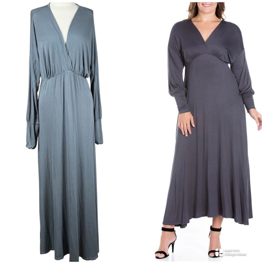 24/7 Comfort Empire Waist Maxi Dress Bishop Sleeves Size 1X